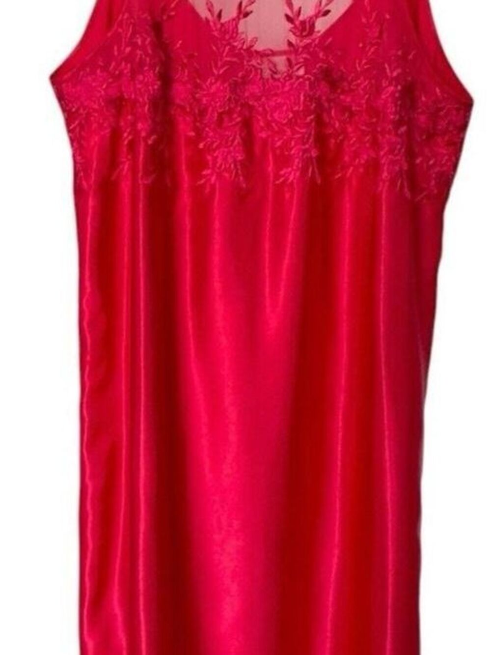 Vintage Dentelle Sz XL Red Satin Embroidered Lingerie Night Gown Slip Dress